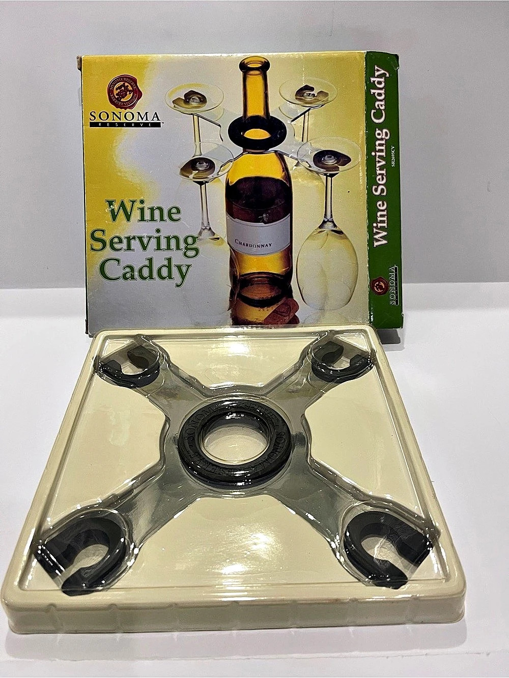 Sonoma Reserve Wine Serving Caddy Clear & Black NWT